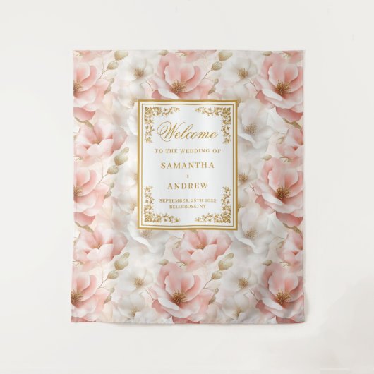 Tenture Bannière Mariage en or rose doré moderne Dusty (Devant)