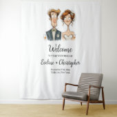 Tenture Bannière mariage Quirky Bride et Groom aquarelle (En situation)