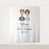 Tenture Bannière mariage Quirky Bride et Groom aquarelle (Devant)