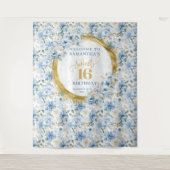 Tenture Bannière Pailletée Or Sweet Sixteen Bleu Pastel Él (Devant)