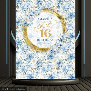 Tenture Bannière Pailletée Or Sweet Sixteen Bleu Pastel Él