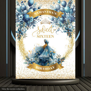 Tenture Bannière Sweet sixteen bleu or Aquarelle