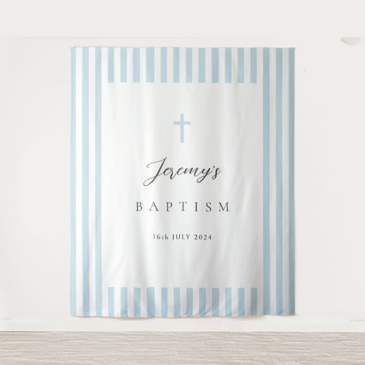 Tenture Baptême Bleu Élégant (Devant)