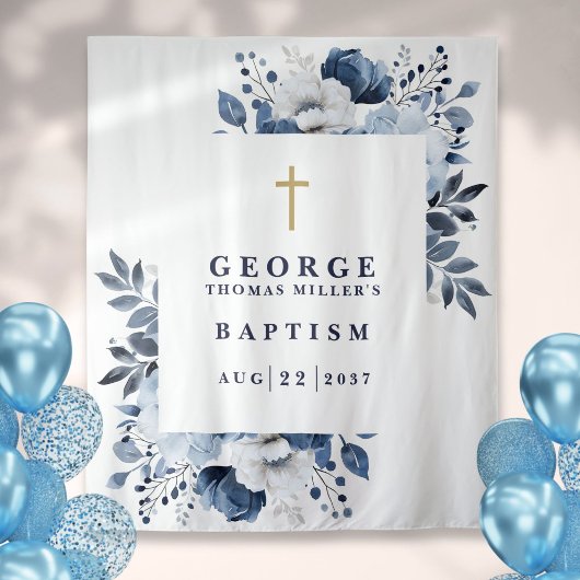 Tenture Baptême botanique bleu de la Marine Contexte photo