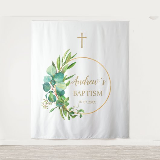Tenture Baptême Boy Backdrop - Eucalyptus Green (Devant)