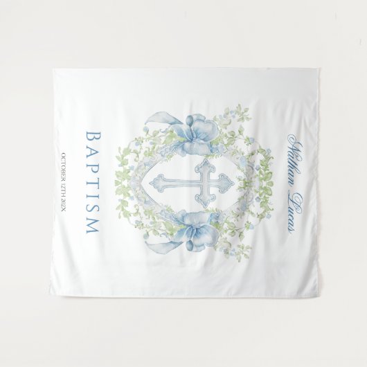 Tenture Baptême Croix Crest Verdure Baby Boy (Devant (Horizontal))