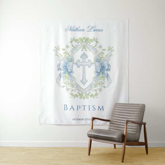 Tenture Baptême Croix Crest Verdure Baby Boy (En situation)