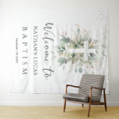 Tenture Baptême de bébé avec croix de verdure  (En situation (horizontale))