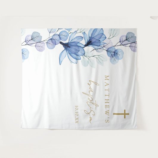 Tenture Baptême floral élégant bleu Dusty fond photo (Devant (Horizontal))