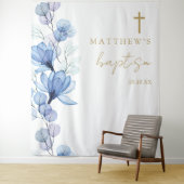 Tenture Baptême floral élégant bleu Dusty fond photo (En situation)