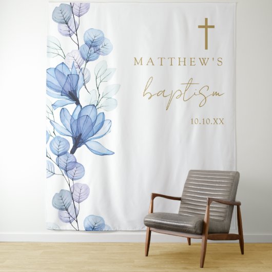Tenture Baptême floral élégant bleu Dusty fond photo (En situation)