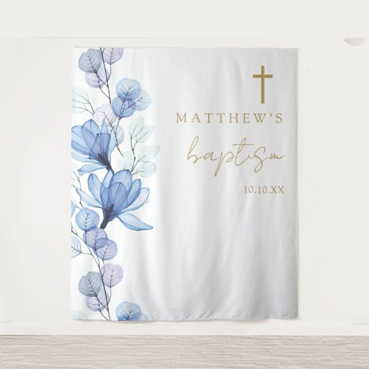 Tenture Baptême floral élégant bleu Dusty fond photo (Devant)