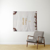 Tenture Baptême Fond Gold Cross Burgundy Peony Marbre (En situation (horizontale))