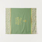 Tenture Baptême genre neutre Faux Or Vert Fond (Devant (Horizontal))