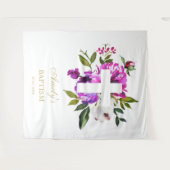 Tenture Baptême Girl fond - Croix de fleurs violettes (Devant (Horizontal))