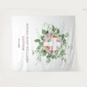 Tenture Baptême Girl fond - Fleurs romantiques & Croix (Devant (Horizontal))