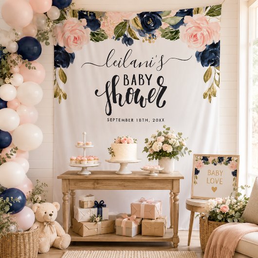 Tenture Baptême Marin Fleur Rose