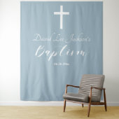Tenture Baptême moderne Dusty Blue Welcome Backdrop (En situation)