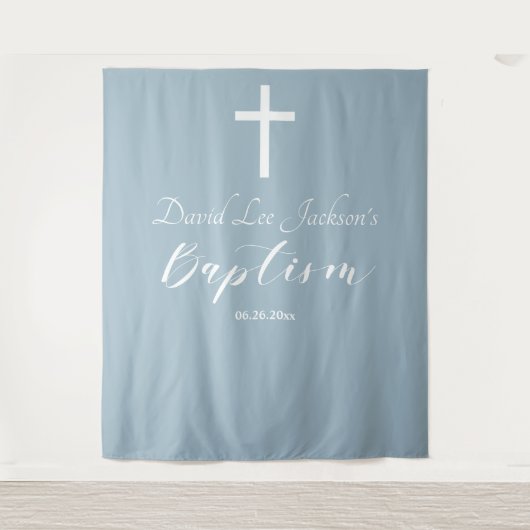 Tenture Baptême moderne Dusty Blue Welcome Backdrop (Devant)