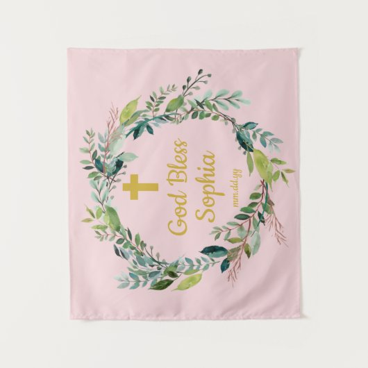 Tenture Baptême Photo Booth Backdrop fond rose pâle (Devant)