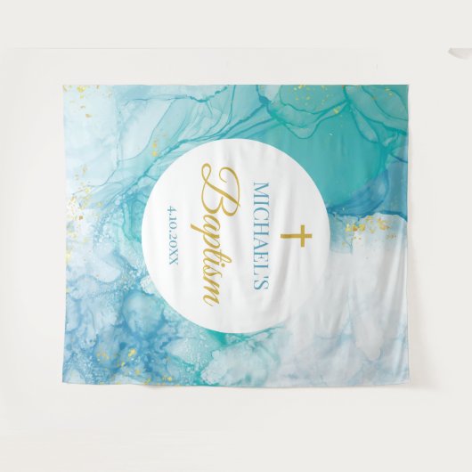 Tenture Baptism Marble blue mint modern backdrop (Devant (Horizontal))