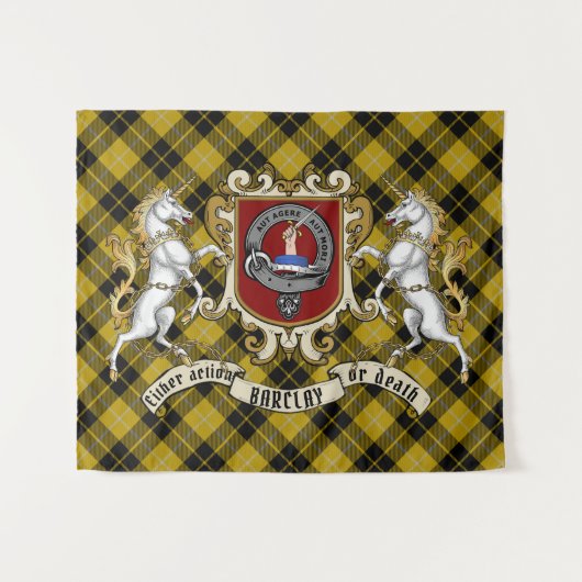 Tenture Barclay Clan Badge & Unicorns avec Tartan (Devant (Horizontal))