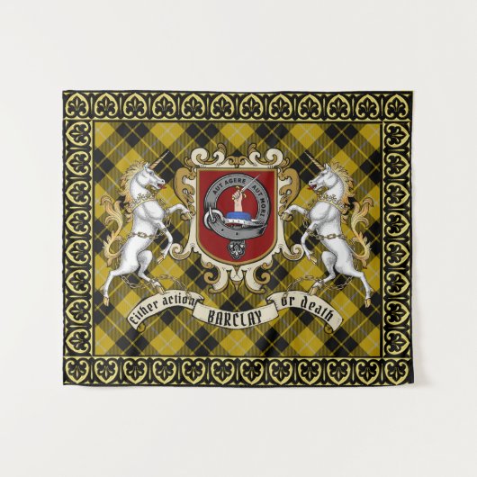 Tenture Barclay Clan Badge & Unicorns avec Tartan encadré (Devant (Horizontal))