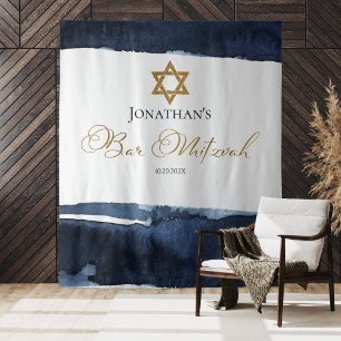 Tenture Barre Mitzvah Aquarelle bleue Abstraite