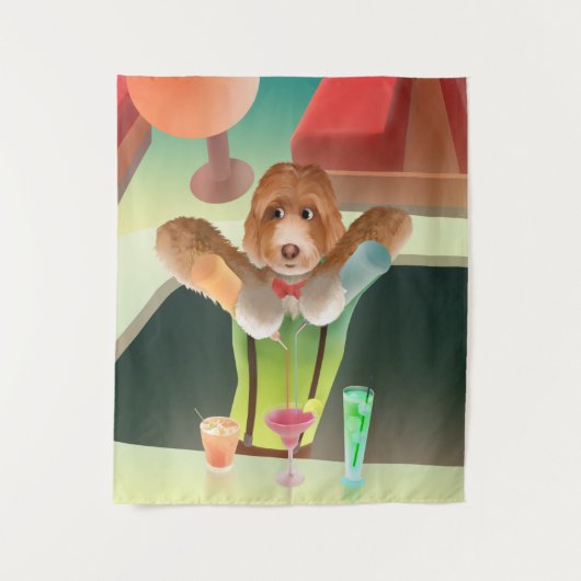 Tenture Bartending Dog in Retro Bar (Devant)