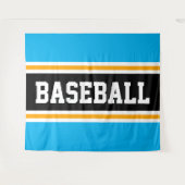 Tenture BASEBALL Bleu ciel clair rayures noires et orange (Devant (Horizontal))
