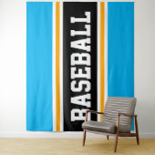 Tenture BASEBALL Bleu ciel clair rayures noires et orange (En situation)