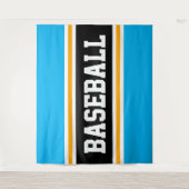 Tenture BASEBALL Bleu ciel clair rayures noires et orange (Devant)