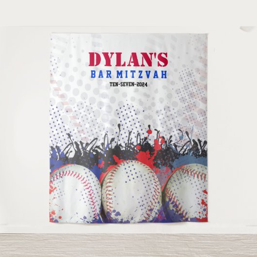 Tenture BASEBALL Splatter Bar Mitzvah Photo Op Backdrop (Devant)