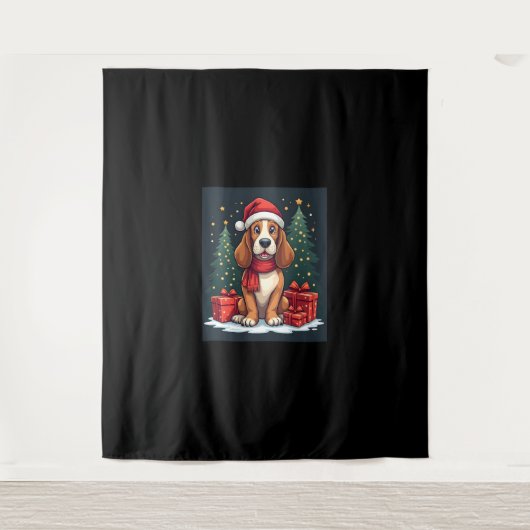 Tenture Basset Hound Chien Fêtes de Noël Père Noël Amoureu (Devant)