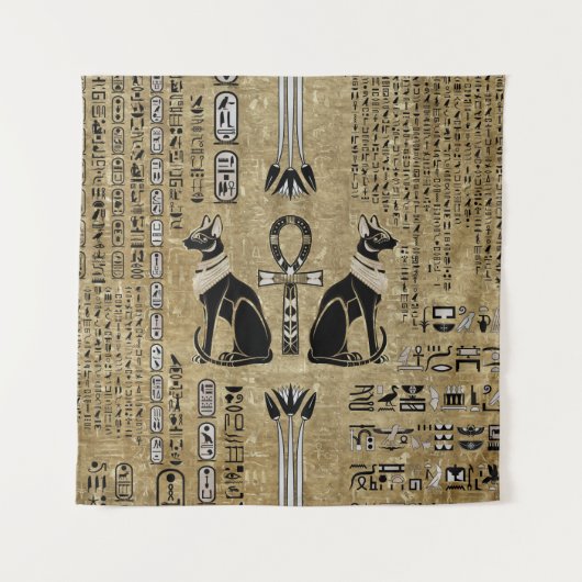 Tenture Bastet - Chats Égyptiens Et Croix D'Ankh (Devant)