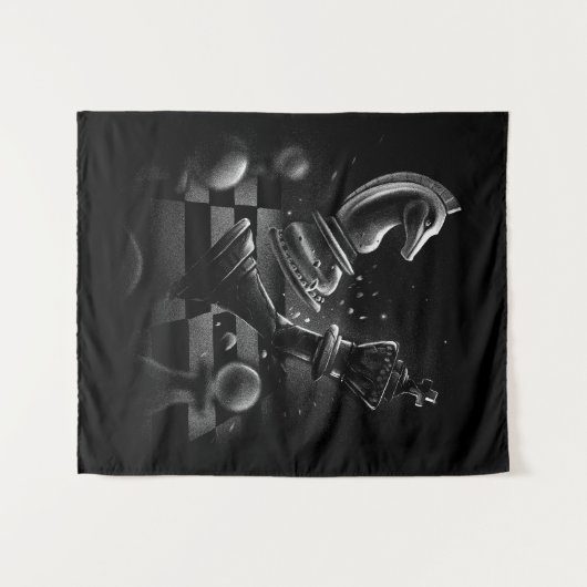 Tenture Bataille aux échecs dramatique - Chevalier contre  (Devant (Horizontal))