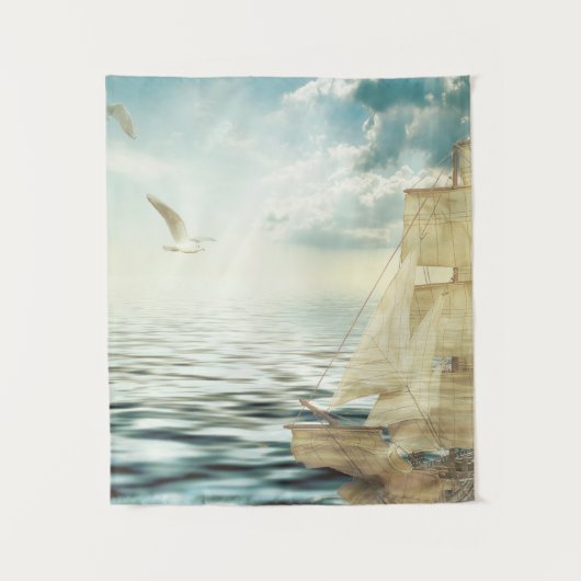 Tenture Bateau à voile et mouettes Brigantine (Devant)