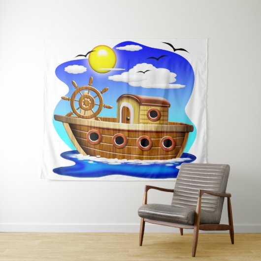 Tenture Bateau de pêche dessin animé (En situation (horizontale))