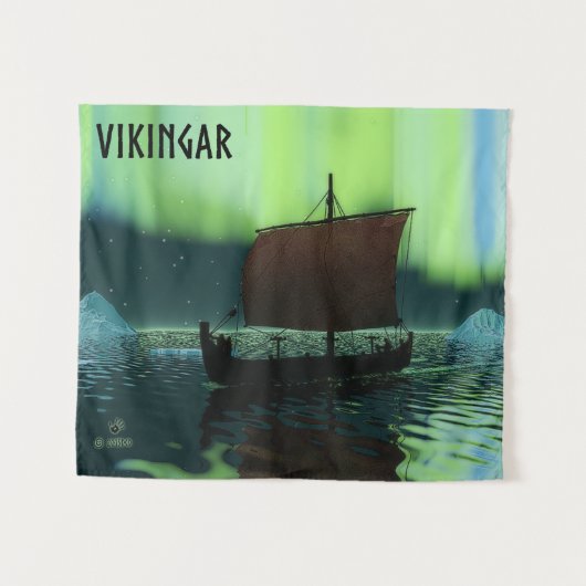 Tenture Bateau Viking Sous Lumière Du Nord (Devant (Horizontal))