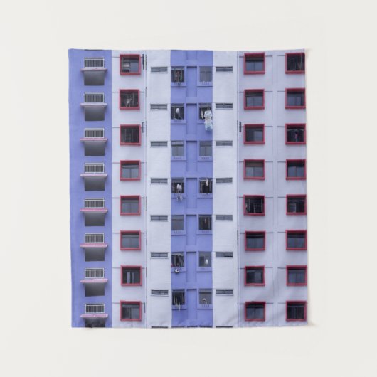 Tenture Bâtiment haut bleu et blanc (Devant)