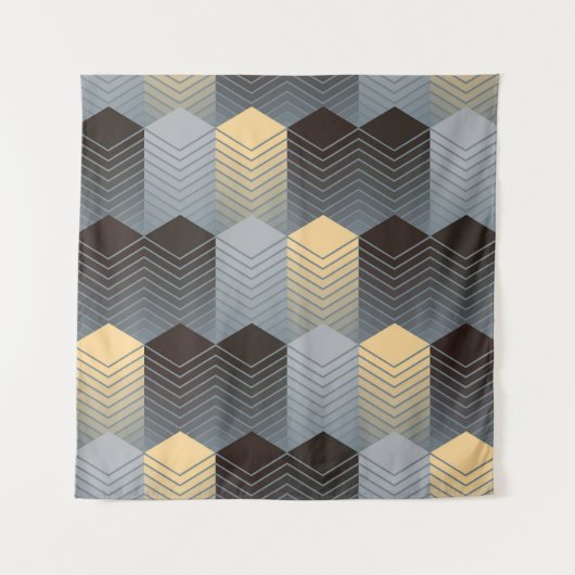 Tenture Bâtiments géométriques argentés, motif abstrait. (Devant)