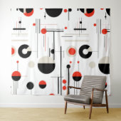Tenture Bauhaus noir rouge formes géométriques sur blanc (En situation (horizontale))