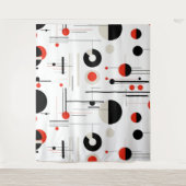 Tenture Bauhaus noir rouge formes géométriques sur blanc (Devant)