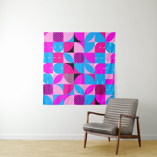 Tenture Bauhaus Synthwave #3 poster (rose-bleu) (En situation (horizontale))