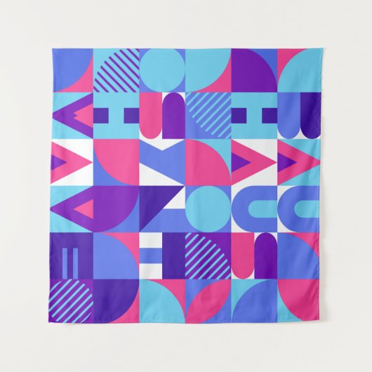 Tenture Bauhaus Synthwave #3 (rose-bleu) — affiche abstrai (Devant (Horizontal))