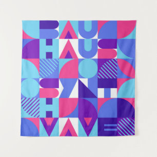 Tenture Bauhaus Synthwave #3 (rose-bleu) — affiche abstrai