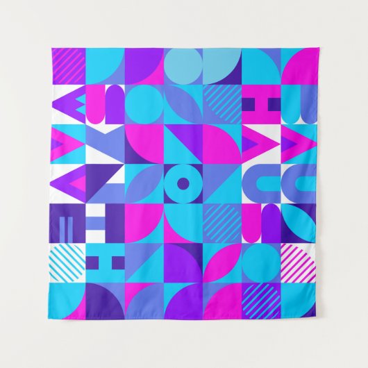Tenture Bauhaus Synthwave #4 (rose-bleu) — affiche abstrai (Devant (Horizontal))