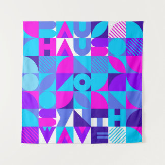 Tenture Bauhaus Synthwave #4 (rose-bleu) — affiche abstrai