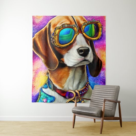Tenture Beagle avec lunettes de soleil (En situation)