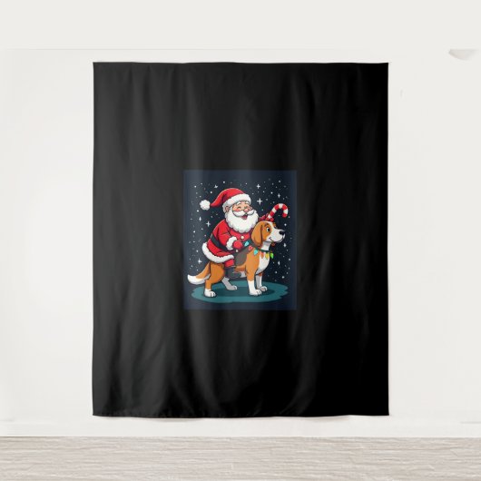 Tenture Beagle Xmas Éclairage Père Noël équitation Beagle  (Devant)